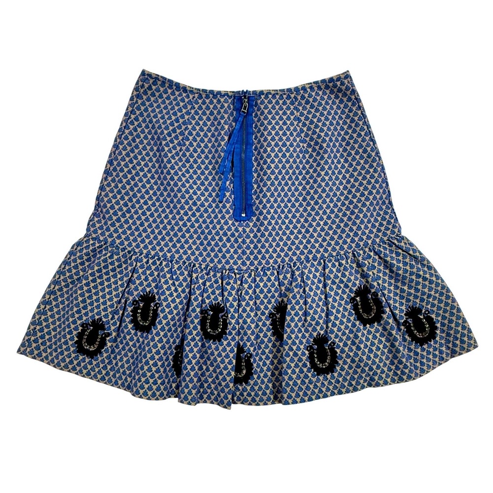 Anthropologie Leifsdottir Cateline Blue Jacquard Beaded Skirt Size 4 W426 - Picture 8 of 11